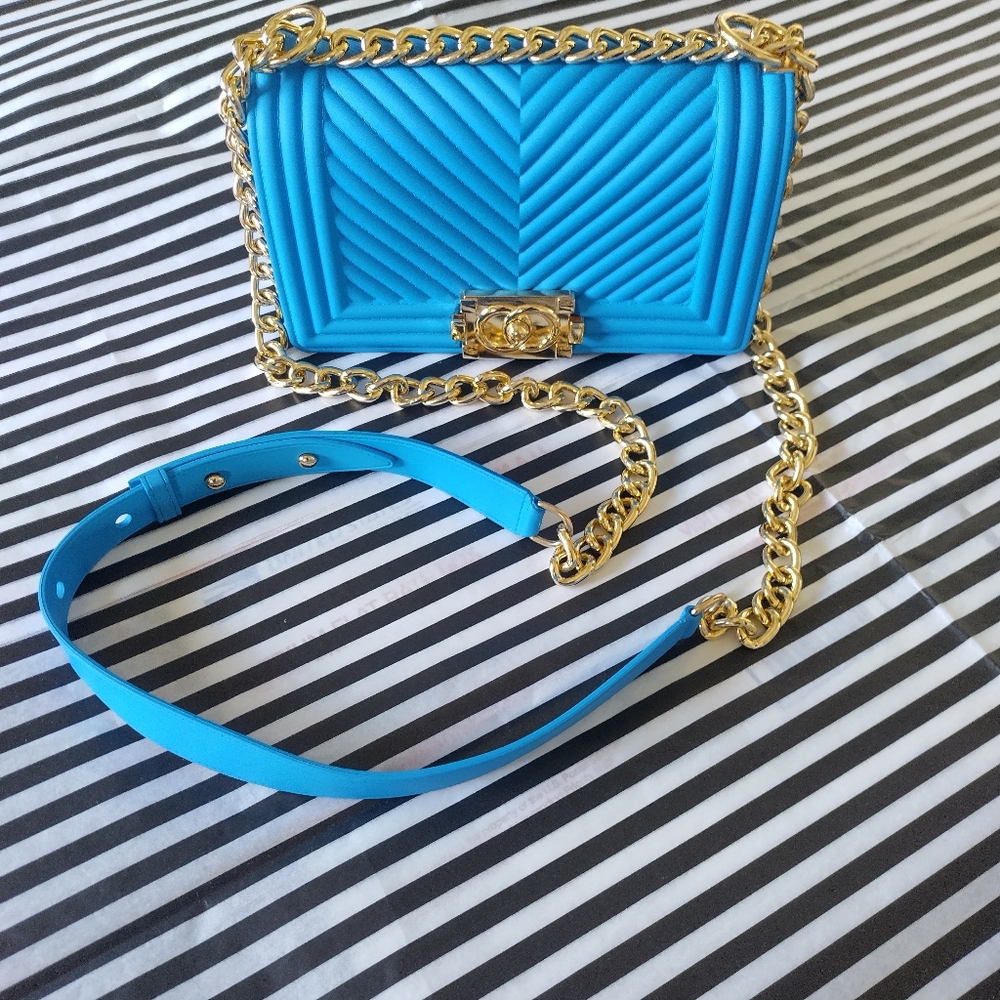 Blue Jelly Crossbody purse with chain